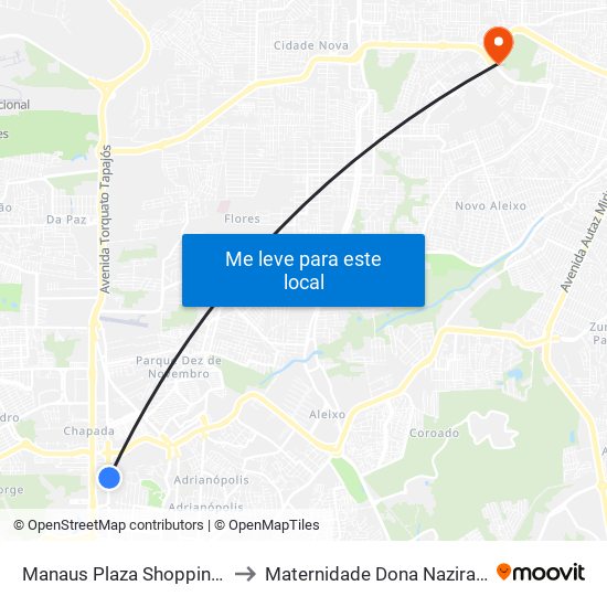 Manaus Plaza Shopping C/B to Maternidade Dona Nazira Daou map
