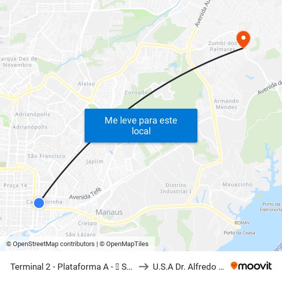 Terminal 2 - Plataforma A - ➋ Sentido Bairro to U.S.A Dr. Alfredo Campos map