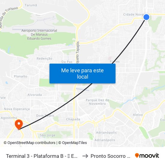 Terminal 3 - Plataforma B - ➓ Embarque Cachoeirinha to Pronto Socorro Mora Tapajós map