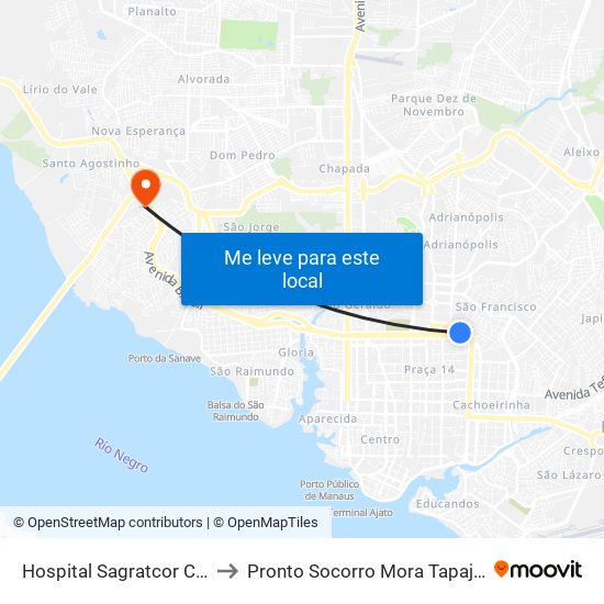 Hospital Sagratcor C/B to Pronto Socorro Mora Tapajós map