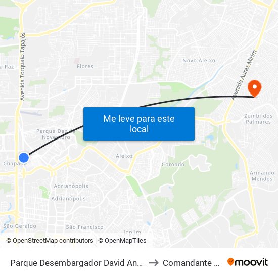 Parque Desembargador David Antônio C/B to Comandante Telles map