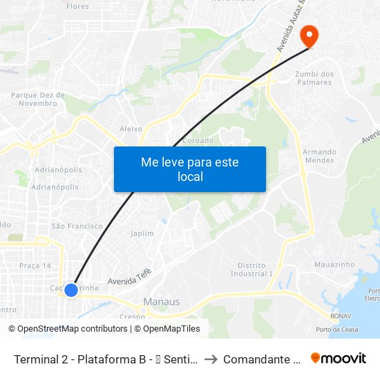 Terminal 2 - Plataforma B - ➏ Sentido Bairro to Comandante Telles map