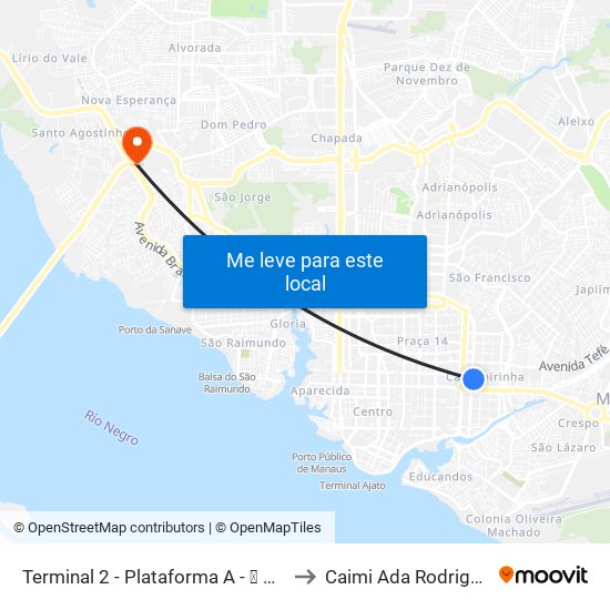 Terminal 2 - Plataforma A - ➋ Sentido Bairro to Caimi Ada Rodrigues Viana map