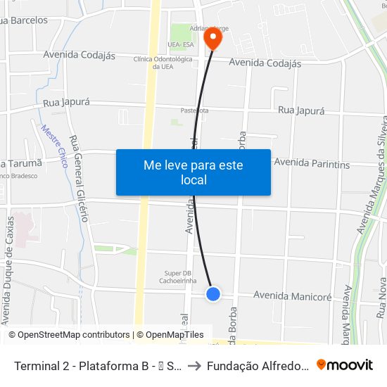 Terminal 2 - Plataforma B - ➑ Sentido Bairro to Fundação Alfredo Da Mata map