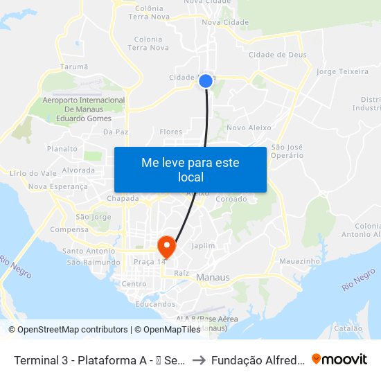 Terminal 3 - Plataforma A - ➍ Sentido Zona Oeste to Fundação Alfredo Da Mata map