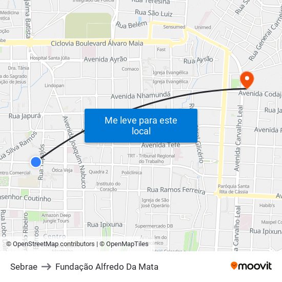 Sebrae to Fundação Alfredo Da Mata map