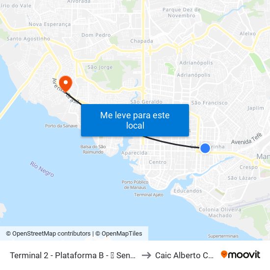 Terminal 2 - Plataforma B - ➏ Sentido Bairro to Caic Alberto Carreira map