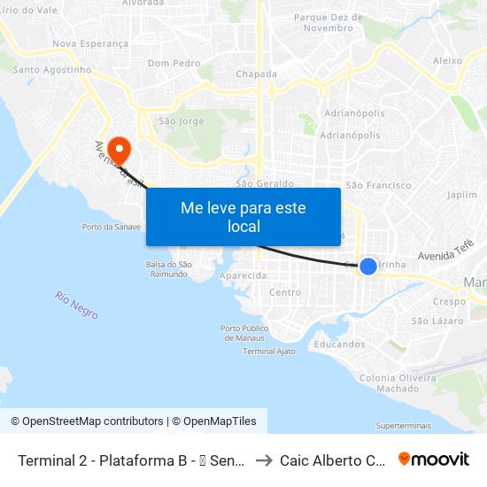 Terminal 2 - Plataforma B - ➑ Sentido Bairro to Caic Alberto Carreira map