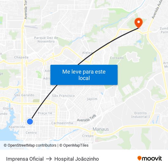 Imprensa Oficial to Hospital Joãozinho map