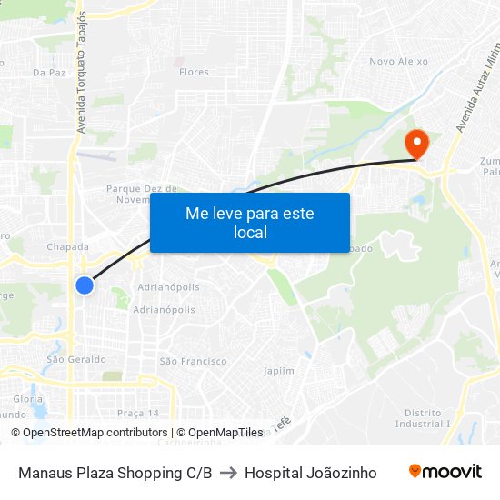 Manaus Plaza Shopping C/B to Hospital Joãozinho map