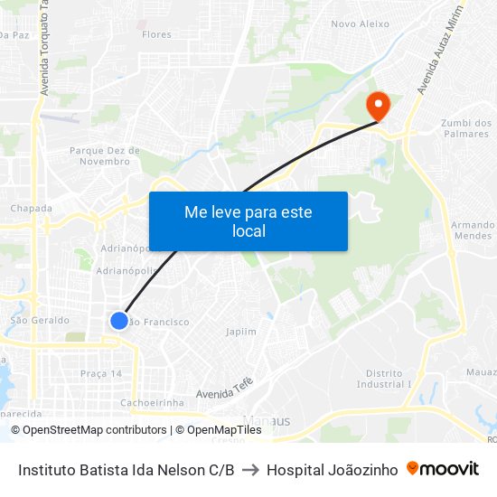 Instituto Batista Ida Nelson C/B to Hospital Joãozinho map