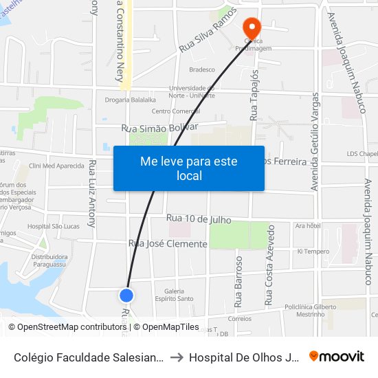 Colégio Faculdade Salesiano Dom Bosco to Hospital De Olhos Júlia Herrera map