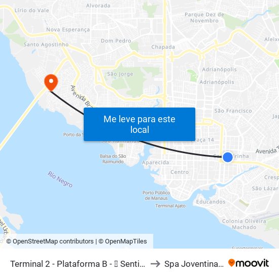 Terminal 2 - Plataforma B - ➐ Sentido Bairro to Spa Joventina Dias map