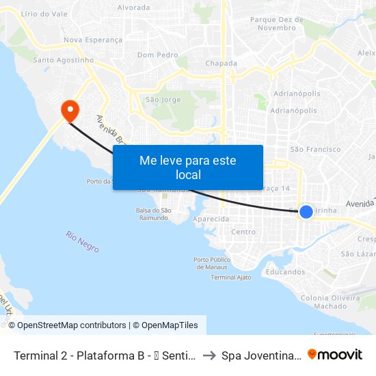 Terminal 2 - Plataforma B - ➒ Sentido Bairro to Spa Joventina Dias map