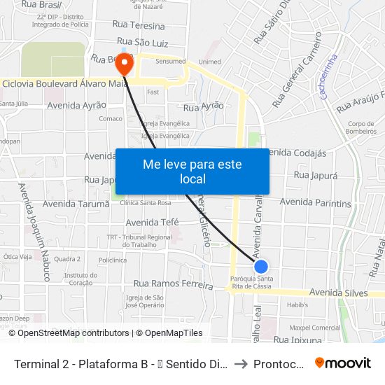 Terminal 2 - Plataforma B - ➓ Sentido Distrito to Prontocord map