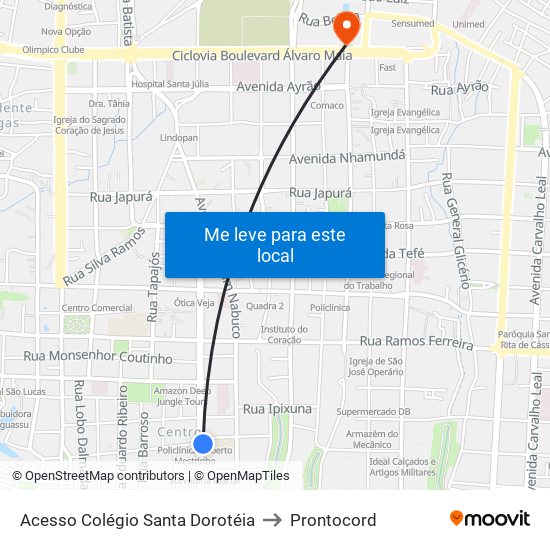 Acesso Colégio Santa Dorotéia to Prontocord map