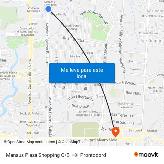 Manaus Plaza Shopping C/B to Prontocord map