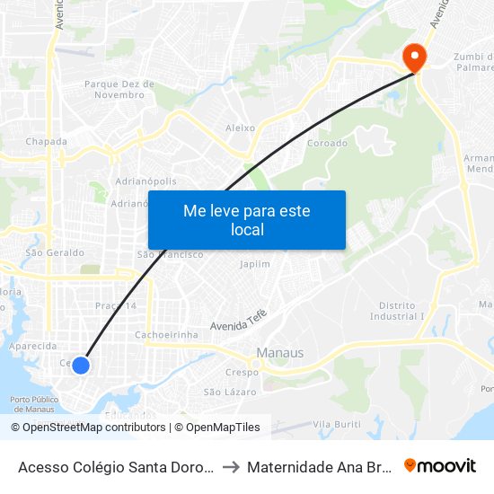 Acesso Colégio Santa Dorotéia to Maternidade Ana Braga map