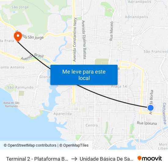 Terminal 2 - Plataforma B - ➏ Sentido Bairro to Unidade Básica De Saúde Ida Mentoni map