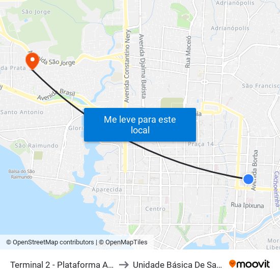 Terminal 2 - Plataforma A - ➋ Sentido Bairro to Unidade Básica De Saúde Ida Mentoni map