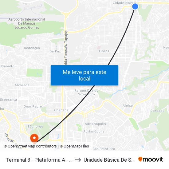 Terminal 3 - Plataforma A - ➍ Sentido Zona Oeste to Unidade Básica De Saúde Ida Mentoni map