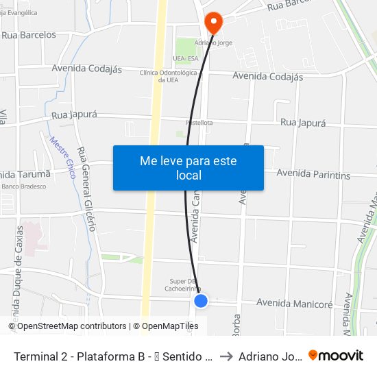 Terminal 2 - Plataforma B - ➓ Sentido Distrito to Adriano Jorge map