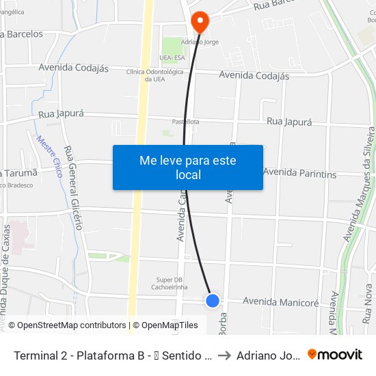 Terminal 2 - Plataforma B - ➐ Sentido Bairro to Adriano Jorge map