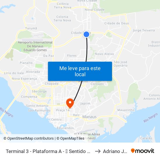 Terminal 3 - Plataforma A - ➍ Sentido Zona Oeste to Adriano Jorge map