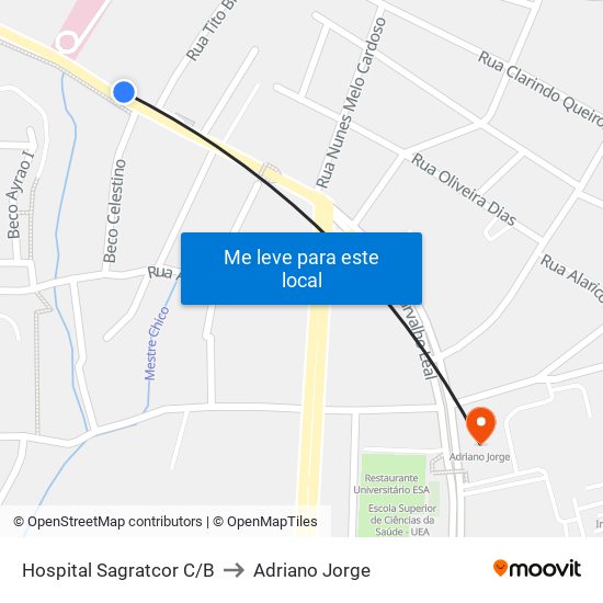 Hospital Sagratcor C/B to Adriano Jorge map