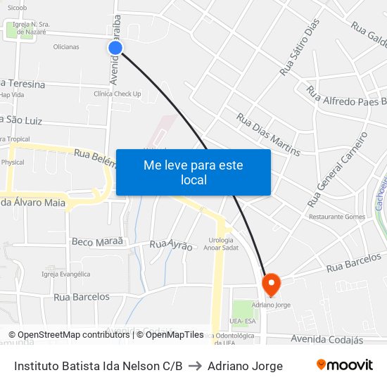 Instituto Batista Ida Nelson C/B to Adriano Jorge map