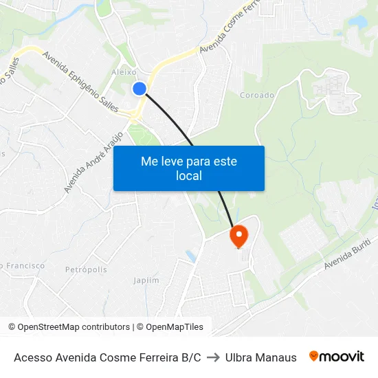 Acesso Avenida Cosme Ferreira B/C to Ulbra Manaus map