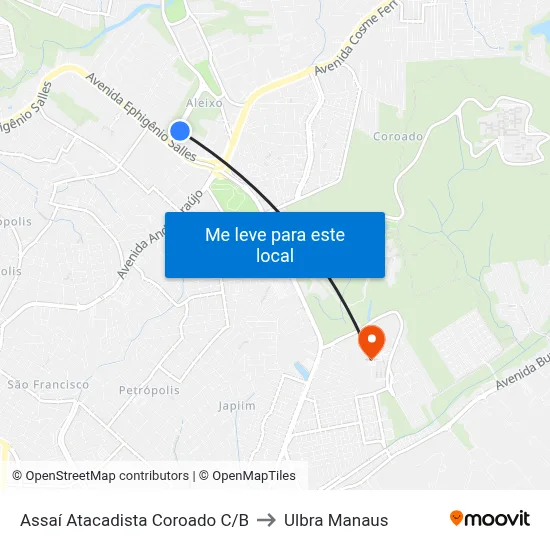Assaí Atacadista Coroado C/B to Ulbra Manaus map