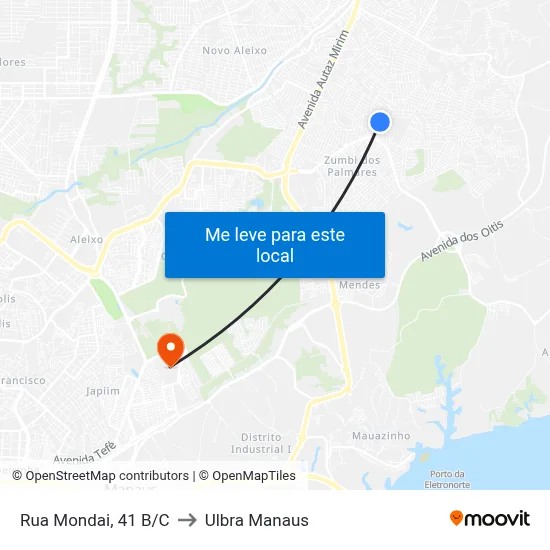 Rua Mondai, 41 B/C to Ulbra Manaus map