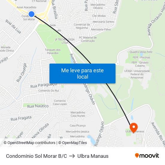 Condomínio Sol Morar B/C to Ulbra Manaus map