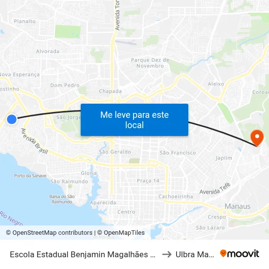 Escola Estadual Benjamin Magalhães Brandão C/B to Ulbra Manaus map