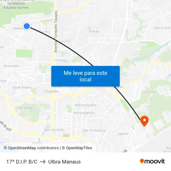 17º D.I.P. B/C to Ulbra Manaus map