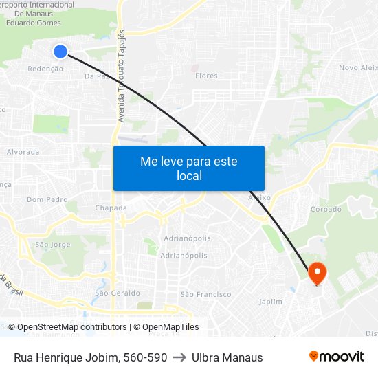 Rua Henrique Jobim, 560-590 to Ulbra Manaus map