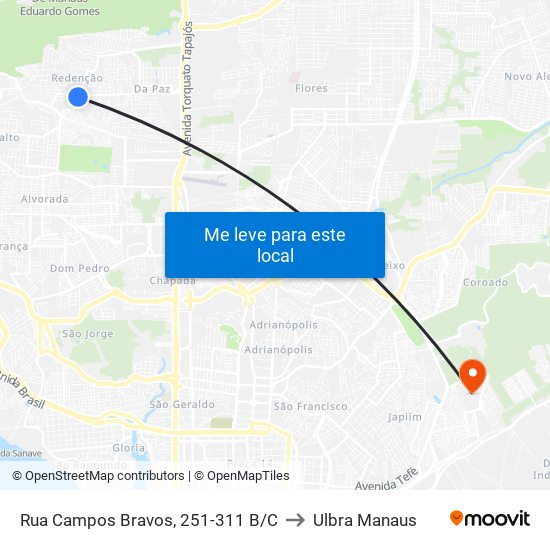 Rua Campos Bravos, 251-311 B/C to Ulbra Manaus map