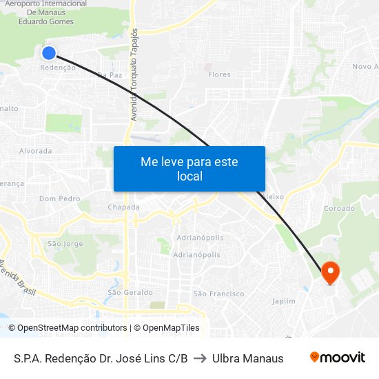 S.P.A. Redenção Dr. José Lins C/B to Ulbra Manaus map