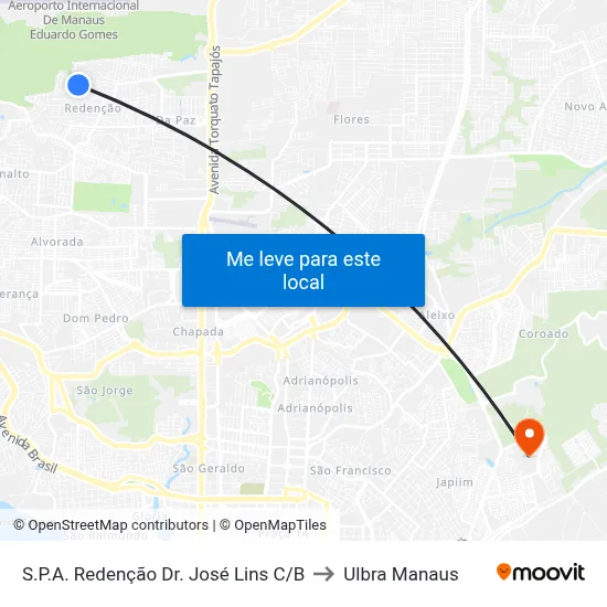 S.P.A. Redenção Dr. José Lins C/B to Ulbra Manaus map