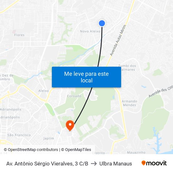 Av. Antônio Sérgio Vieralves, 3 C/B to Ulbra Manaus map