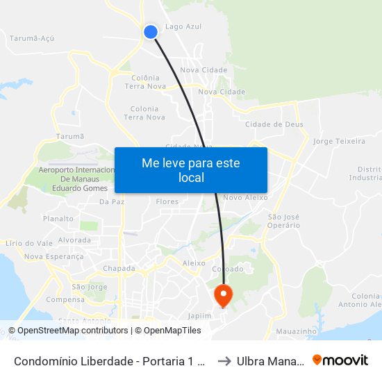 Condomínio Liberdade - Portaria 1 B/C to Ulbra Manaus map