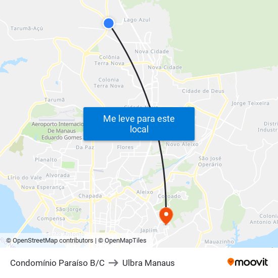 Condomínio Paraíso B/C to Ulbra Manaus map
