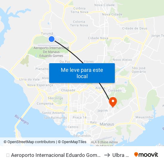 ✈️ Aeroporto Internacional Eduardo Gomes - Sentido Av. Do Turismo to Ulbra Manaus map