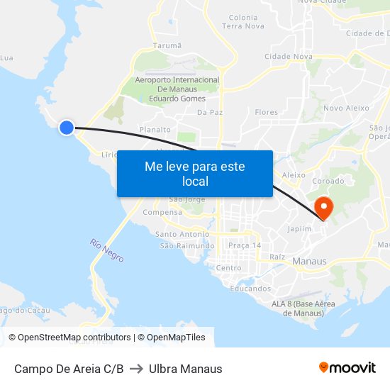 Campo De Areia C/B to Ulbra Manaus map