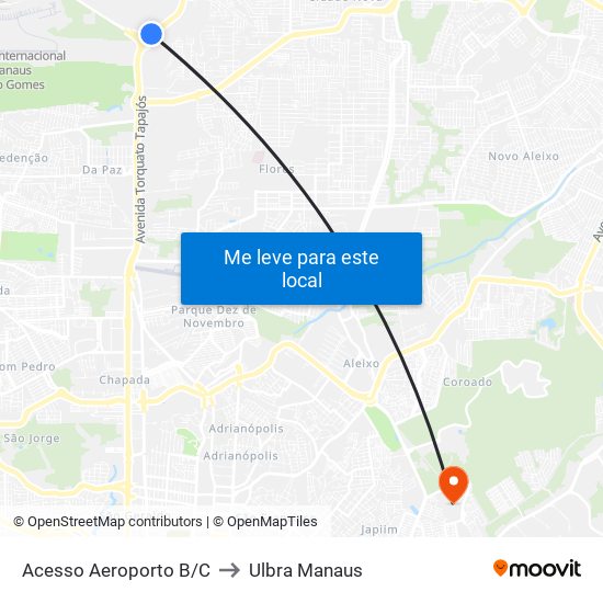 Acesso Aeroporto B/C to Ulbra Manaus map