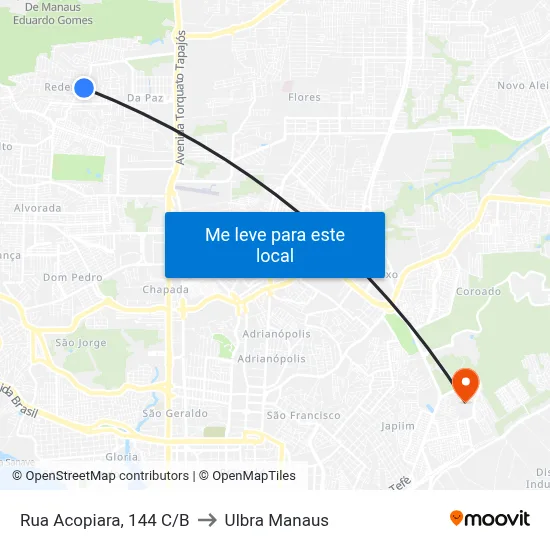 Rua Acopiara, 144 C/B to Ulbra Manaus map