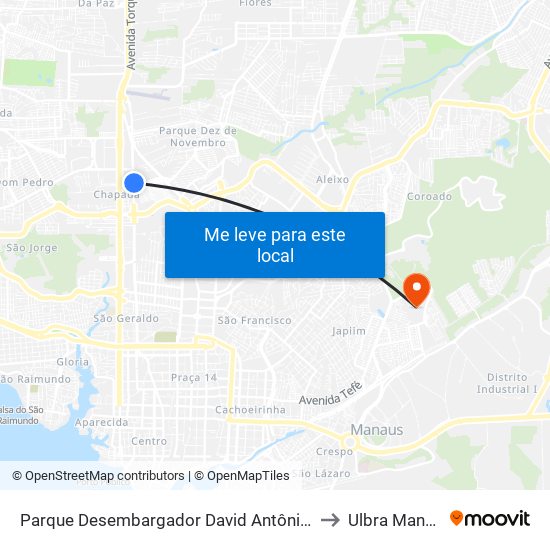 Parque Desembargador David Antônio C/B to Ulbra Manaus map
