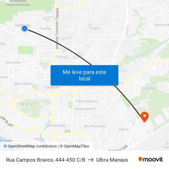 Rua Campos Bravos, 444-450 C/B to Ulbra Manaus map