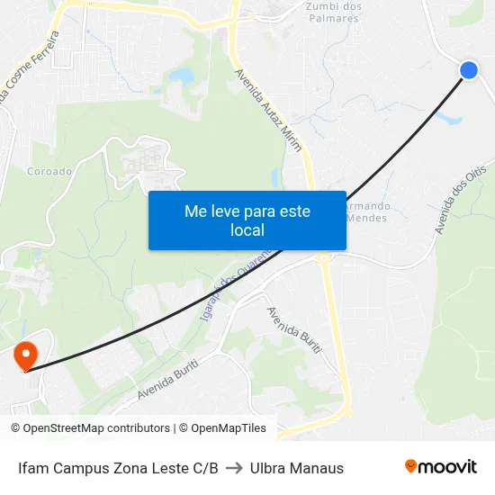 Ifam Campus Zona Leste C/B to Ulbra Manaus map